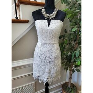 Simply Women's White Floral 100% Polyester Off the Shoulder Knee Length Dress L